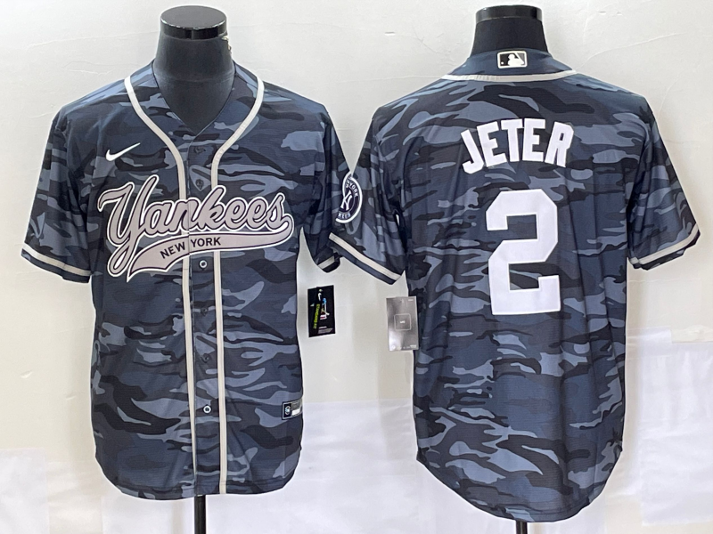 Men's New York Yankees #2 Derek Jeter Gray Camo With Patch Cool Base Stitched Baseball Jersey Men's New York Yankees #2 Derek Jeter Gray Camo With Patch Cool Base Stitched Baseball Jersey